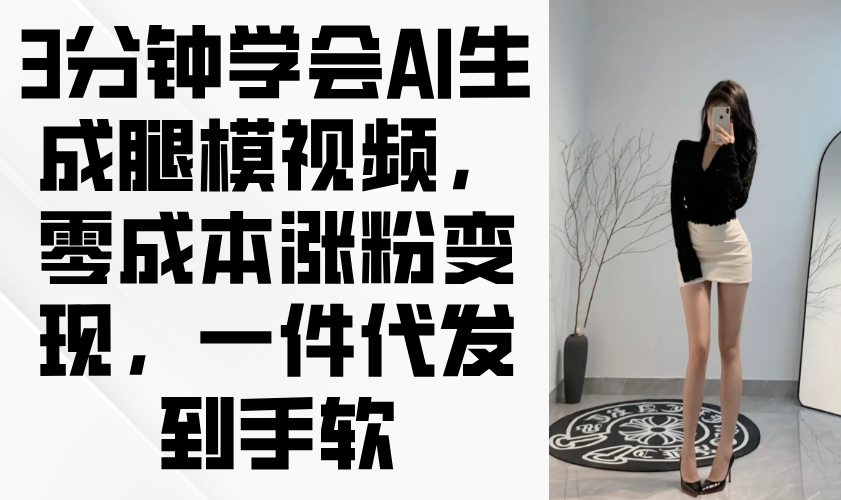 3分钟学会AI生成腿模视频，零成本涨粉变现，一件代发到手软-南友云赚