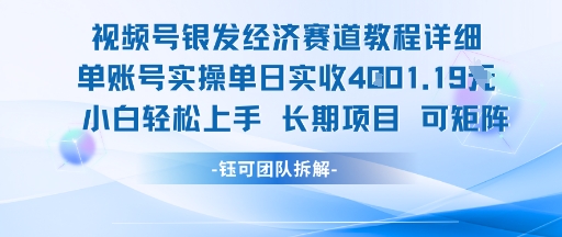 视频号银发经济赛道单账号实操单日实收1k+，小白轻松上手长期项目-南友云赚