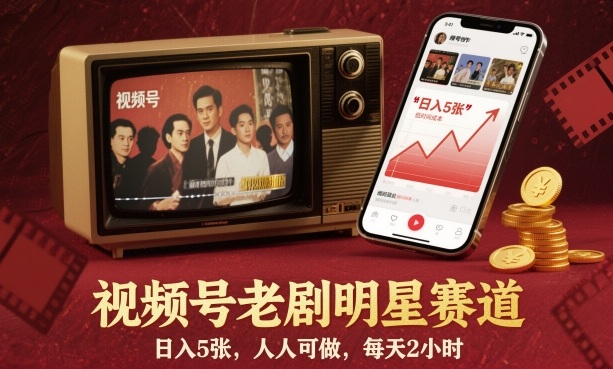 视频号老剧明星赛道，日入5张，人人可做，每天2小时-南友云赚