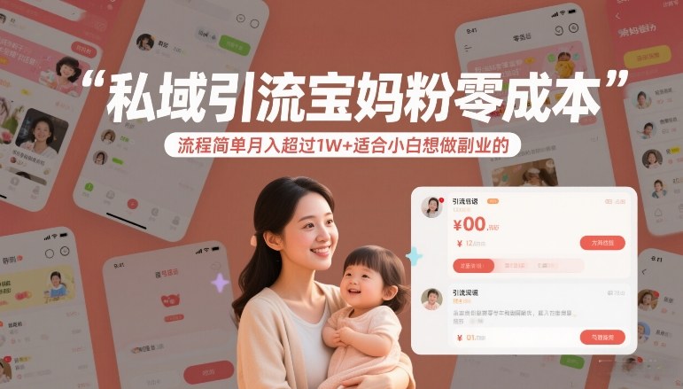 私域引流宝妈粉零成本流程简单月入超过1W+适合小白想做副业的-南友云赚