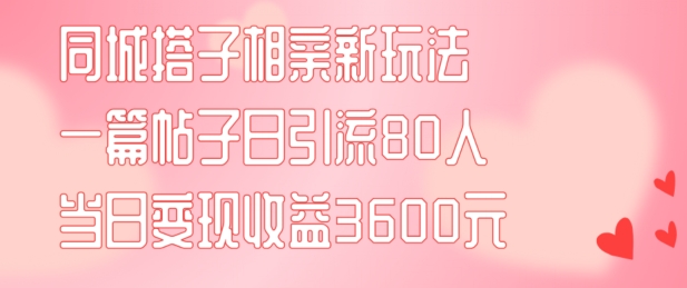 同城搭子相亲新玩法一篇帖子引流80人当日变现3600元(项目教程+实操教程)【揭秘】-南友云赚