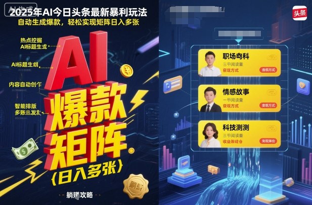 c6b770bb06e24c9f2b96e047a3d2d9b7.jpeg 2025年AI今日头条最新暴利玩法,自动生成爆款,轻松实现矩阵日入多张