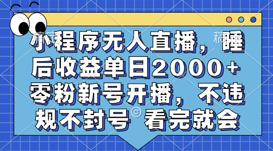小程序无人直播，睡后收益单日2000+ 零粉新号开播，不违规不封号 看完就会-南友云赚
