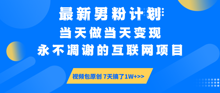 最新男粉计划6.0玩法，永不凋谢的互联网项目 当天做当天变现，视频包原…-南友云赚