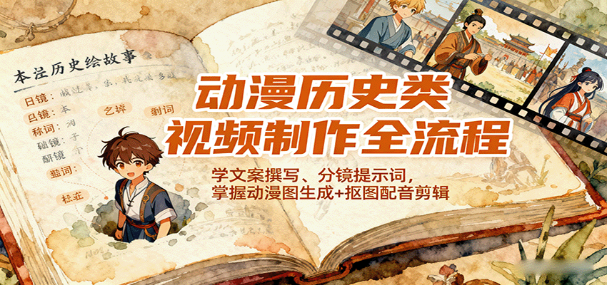 动漫历史类视频制作全流程，学文案撰写、分镜提示词，掌握动漫图生成+抠图配音剪辑-南友云赚