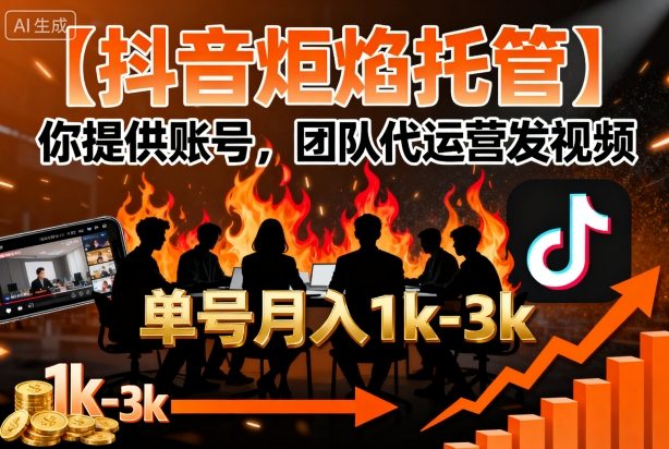 【抖音炬焰托管】你提供账号，团队代运营发视频，单号月入1k+【揭秘】-南友云赚
