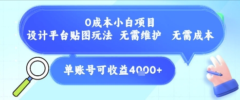 0成本小白项目，设计平台贴图玩法，无需维护，无需成本，单账号单月可产生收益4k+-南友云赚