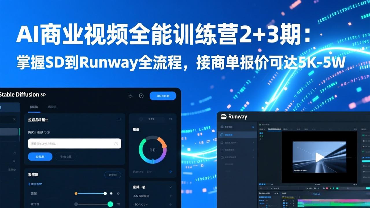 AI商业视频全能训练营2+3期：掌握SD到Runway全流程，接商单报价可达5K-5W-南友云赚