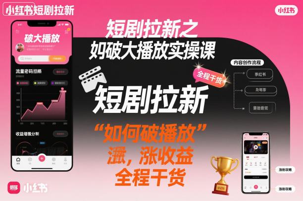 短剧拉新之小红书如何破大播放实操课，如何破播放，涨收益，全程干货-南友云赚