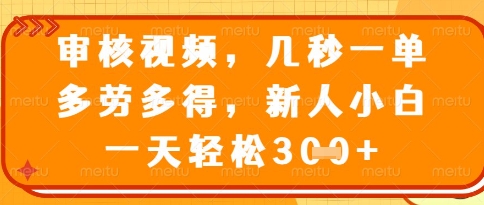 视频审核员，几秒一单，不限时间，不限地点，多做多得，新人小白一天轻松几张+【揭秘】-南友云赚