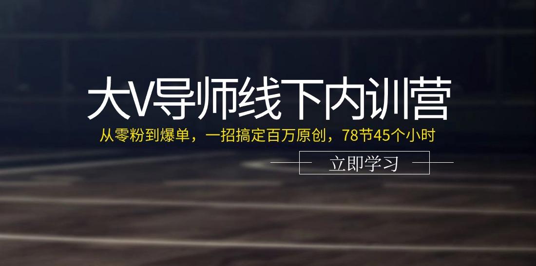 大V导师线下内训营：从零粉到爆单，一招搞定百万原创(78节45个小时)-南友云赚