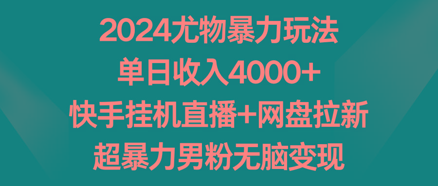 2024尤物暴力玩法 单日收入4000+快手挂机直播+网盘拉新 超暴力男粉无脑变现-南友云赚