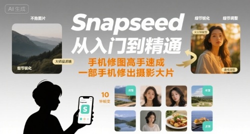 Snapseed从入门到精通，手机修图高手速成，一部手机就能修出摄影大片-南友云赚