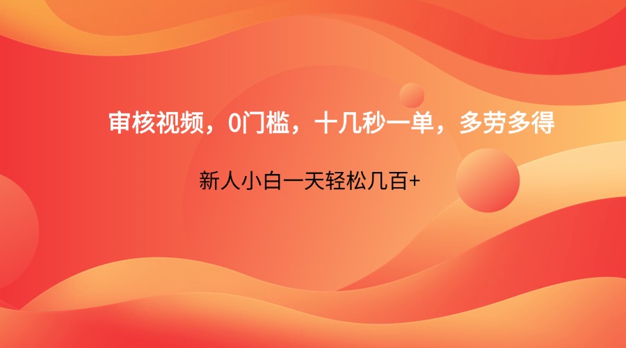 审核视频，0门槛，十几秒一单，多劳多得，新人小白一天轻松几百+-南友云赚