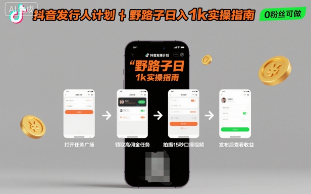 抖音发行人计划全新野路子玩法，随时随地，只要有手机，就能操作，日入1k+【揭秘】-南友云赚