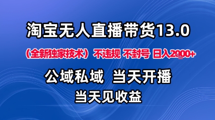 淘宝无人直播13.0，公域私域技术，不封号，不违规布局下半年旺季赛道，日入1K+(独家技术)【揭秘】-南友云赚