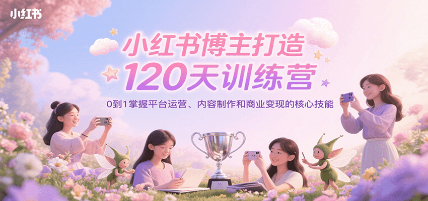 小红书博主打造120天训练营，0到1掌握平台运营、内容制作和商业变现-南友云赚