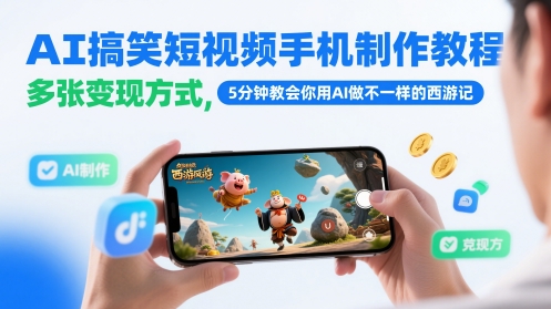 AI搞笑短视频手机制作教程，多张变现方式，5分钟教会你用AI做不一样的西游记-南友云赚