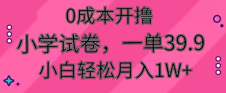 0成本开撸，小学试卷，一单39.9，小白轻松月入1W+-南友云赚