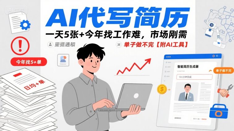 AI代写简历，一天5张+今年找工作难，市场刚需，单子做不完【附AI工具】-南友云赚