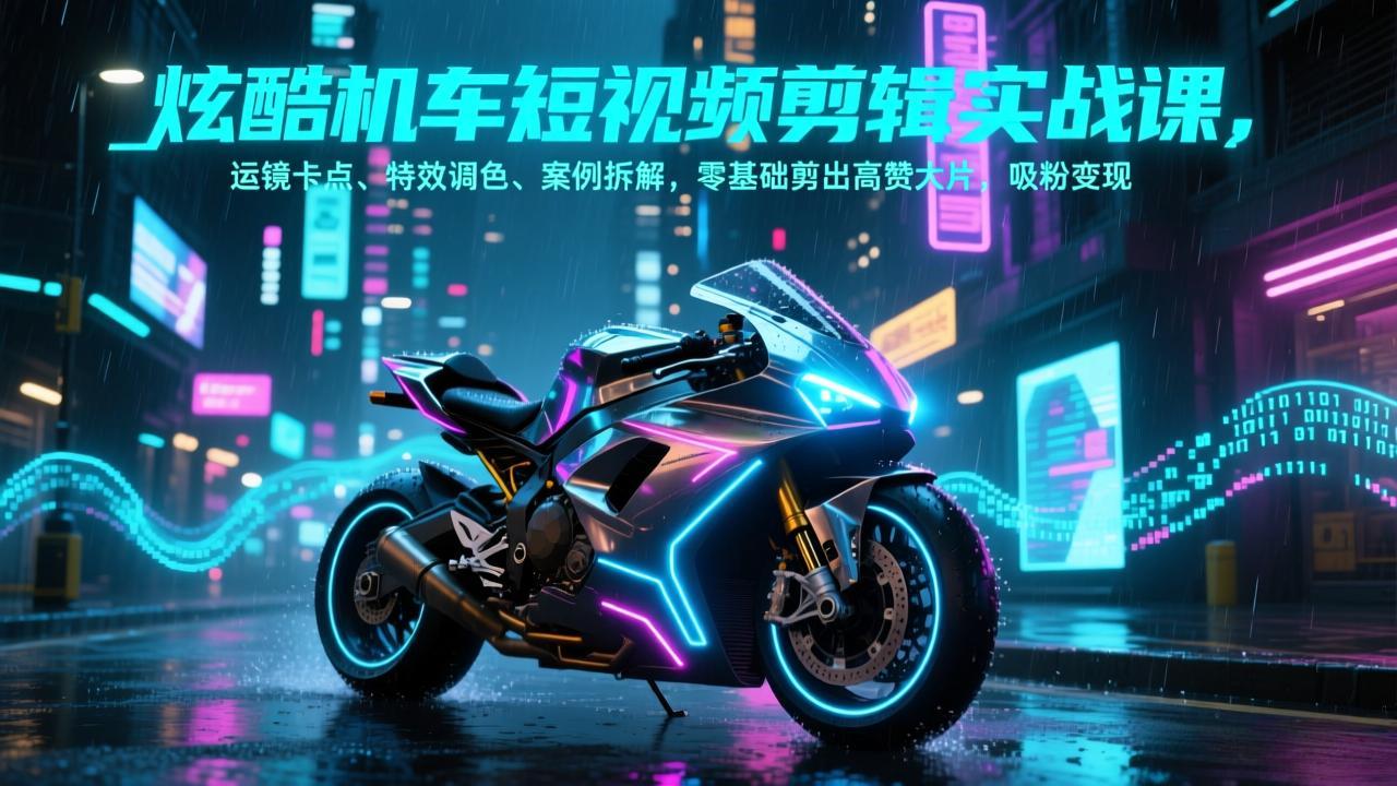 炫酷机车短视频剪辑实战课，运镜卡点、特效调色、案例拆解，零基础剪出高赞大片，吸粉变现-南友云赚
