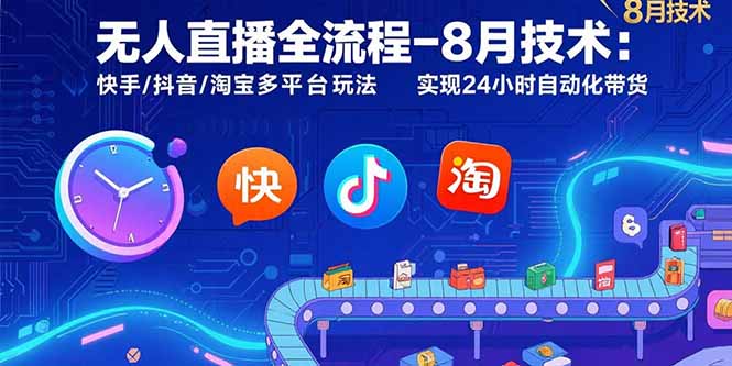 无人直播全流程-8月技术：快手/抖音/淘宝多平台玩法 实现24小时自动化带货-南友云赚