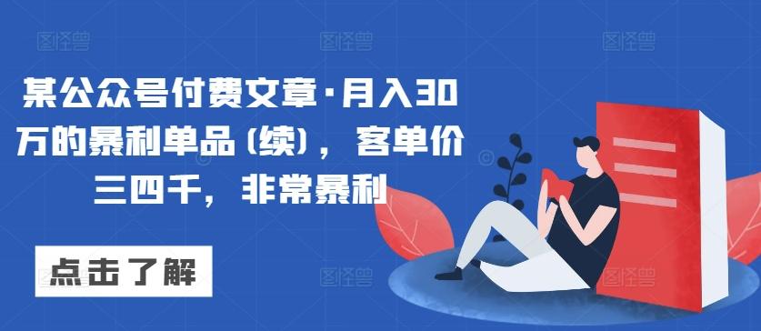 某公众号付费文章·月入30万的暴利单品(续)，客单价三四千，非常暴利-南友云赚