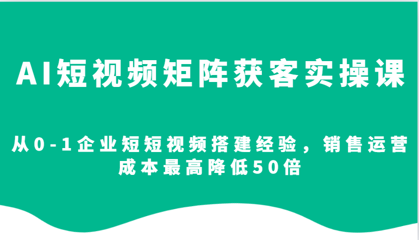 AI短视频矩阵获客实操课，从0-1企业短短视频搭建经验，销售运营成本最高降低50倍-南友云赚