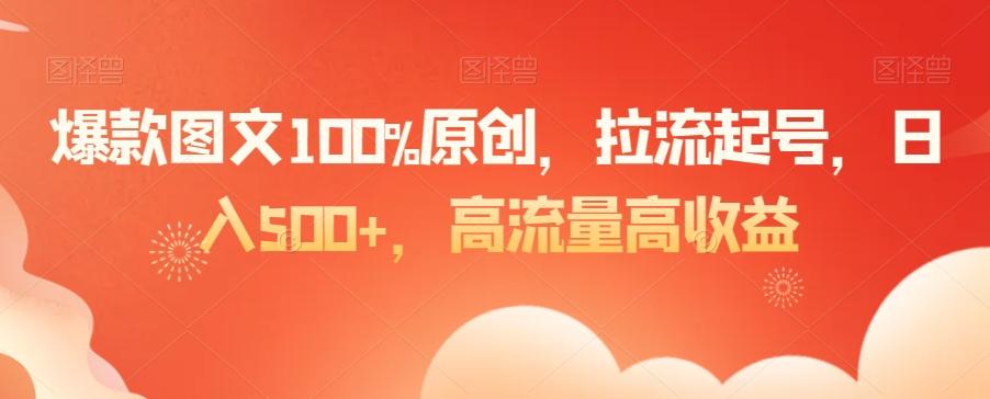 爆款图文100%原创，拉流起号，日入500+，高流量高收益【揭秘】-南友云赚