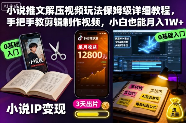 小说推文解压视频玩法保姆级详细教程，手把手教剪辑制作视频，小白也能月入1W+-南友云赚