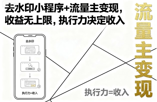 去水印小程序+流量主变现，收益无上限，执行力决定收入-南友云赚