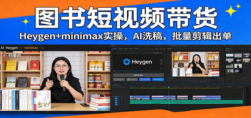 图书短视频带货：Heygen+minimax实操，AI洗稿 ，批量剪辑出单-南友云赚