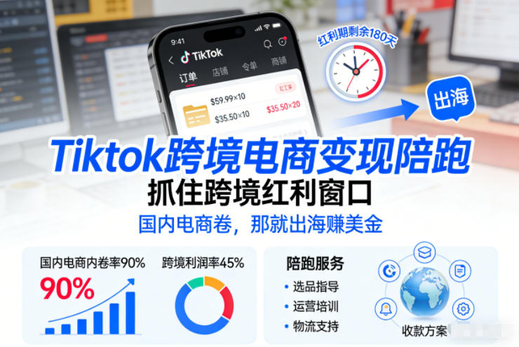 Tiktok跨境电商变现陪跑，抓住跨境红利窗口，国内电商卷，那就出海賺美金-南友云赚