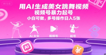 用AI生成美女跳舞视频，视频号暴力起号，小白可做，多号操作日入5张-南友云赚