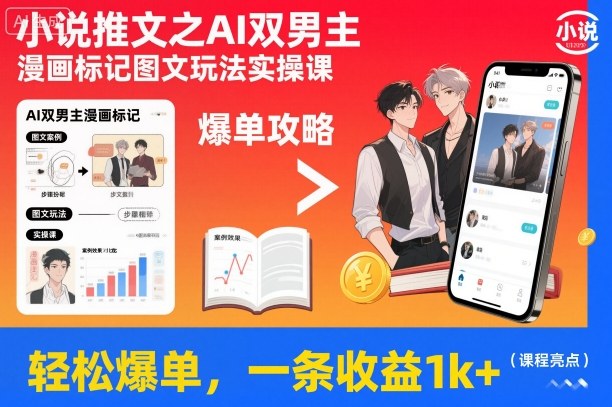 e8221ba65985c87120aa133a12ae4378.jpeg 小说推文之AI双男主漫画标记图文玩法实操课,轻松爆单,一条收益1k+