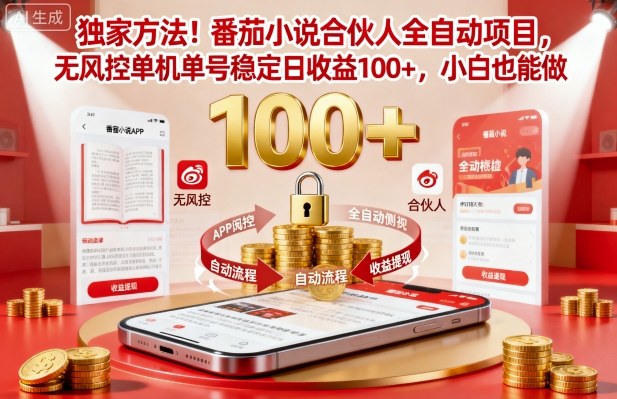 独家方法！番茄小说合伙人全自动挂G项目，无风控单机单号稳定日收益100+，小白也能做【揭秘】-南友云赚