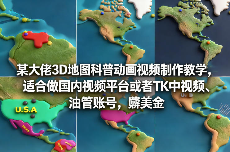 某大佬3D地图科普动画视频制作教学，适合做国内视频平台或者TK中视频、油管账号，賺美金-南友云赚