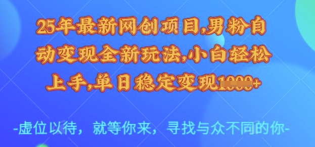 25年最新网创项目，男粉自动变现全新玩法，小白轻松上手，单日稳定变现多张【揭秘】-南友云赚