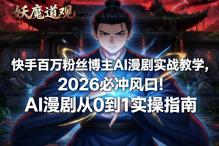快手百万粉丝博主AI漫剧实战教学，2026必冲风口！AI漫剧从0到1实操指南-南友云赚