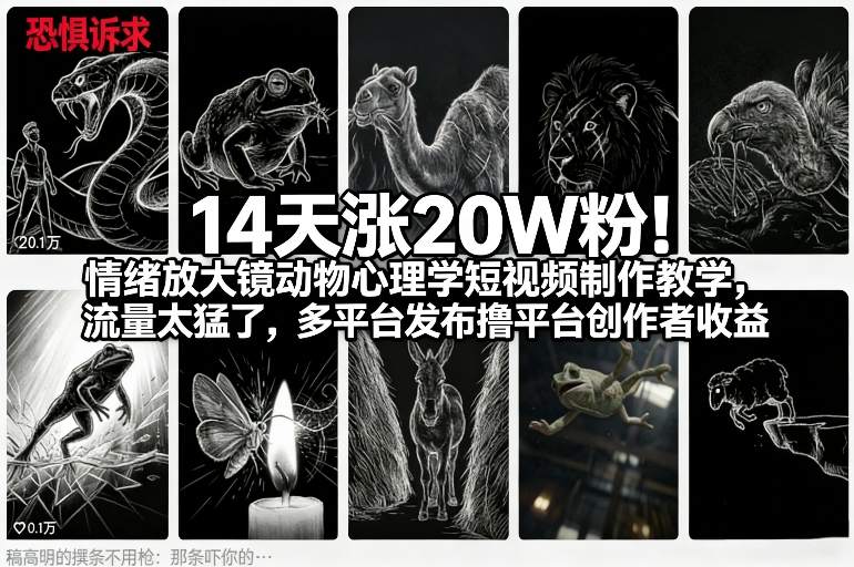 14天涨20W粉！情绪放大镜动物心理学短视频制作教学，流量太猛了，多平台发布撸平台创作者收益-南友云赚
