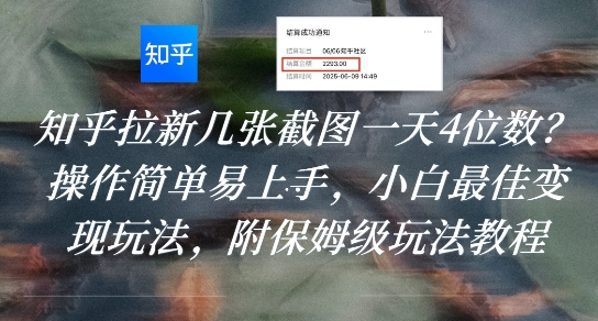 eaab03124982cc8b35c24e010045a0a8.jpeg 知乎拉新几张截图一天4位数?操作简单易上手,小白最佳变现玩法,附保姆级玩法教程