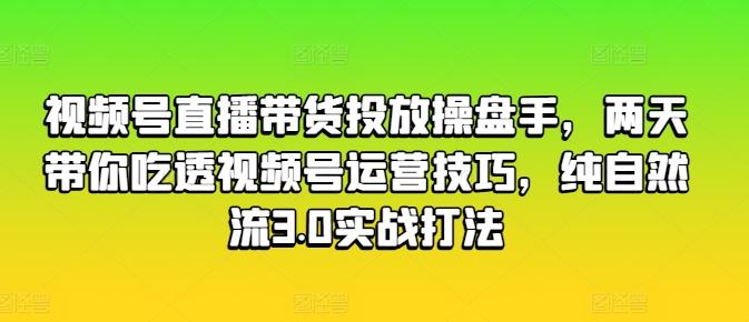 视频号直播带货投放操盘手，两天带你吃透视频号运营技巧，纯自然流3.0实战打法-南友云赚