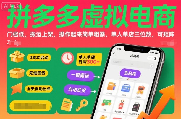 ebf789fe87844896ef5165caf744d6c9.jpeg 拼多多虚拟电商,门槛低,搬运上架,操作起来简单粗暴,单人单店三位数,可矩阵