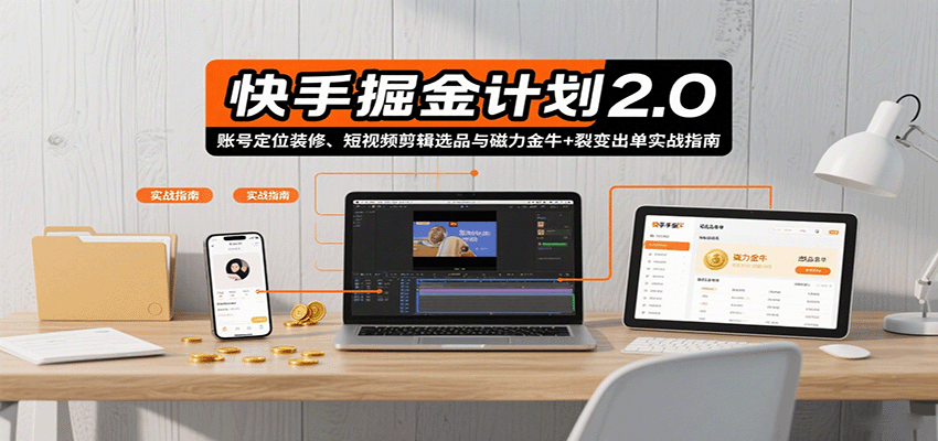 快手掘金计划2.0，账号定位装修、短视频剪辑选品与磁力金牛+裂变出单实战指南-南友云赚