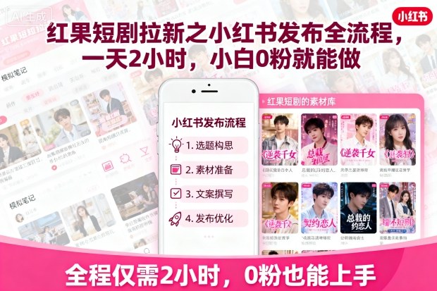 ed9e3628d07969fdb2652f646ce82b05.jpeg 红果短剧拉新之小红书发布全流程,一天2小时,小白0粉就能做