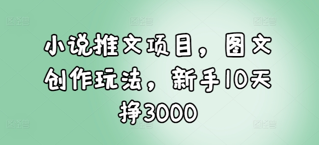 小说推文项目，图文创作玩法，新手10天挣3000-南友云赚