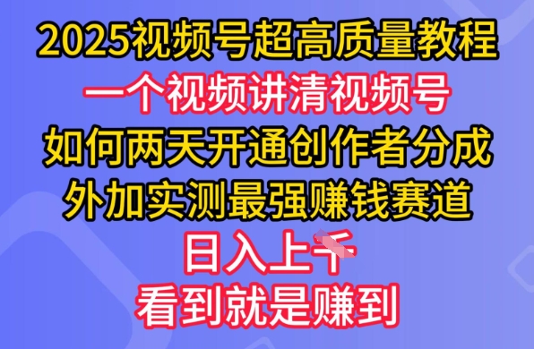 2025视频号超高质量教程，两天开通创作者分成，外加实测最强挣钱赛道，日入多张-南友云赚