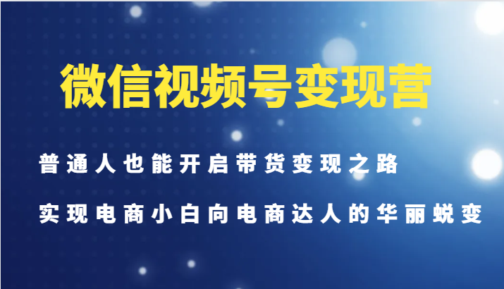 微信视频号变现营-普通人也能开启带货变现之路，实现电商小白向电商达人的华丽蜕变-南友云赚