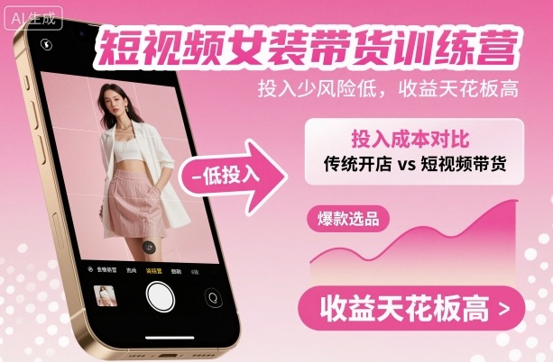 短视频女装带货训练营，投入少风险低，收益天花板高-南友云赚