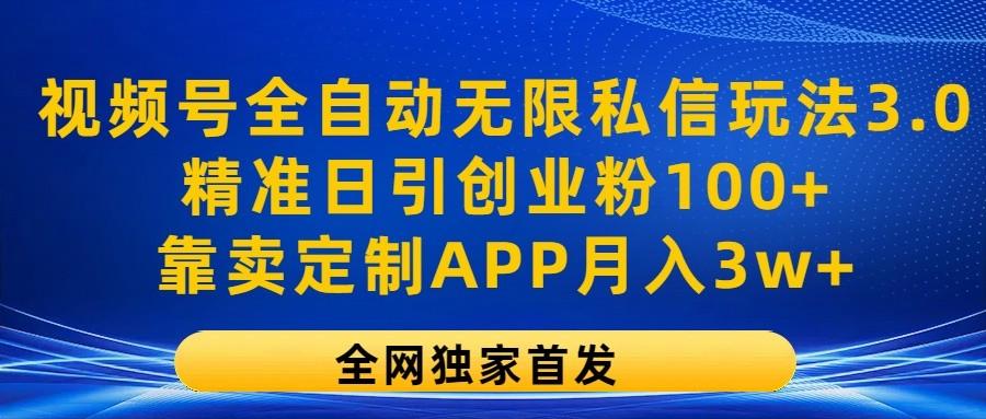 视频号全自动无限私信玩法3.0，精准日引创业粉100+，靠卖定制APP月入3w+-南友云赚